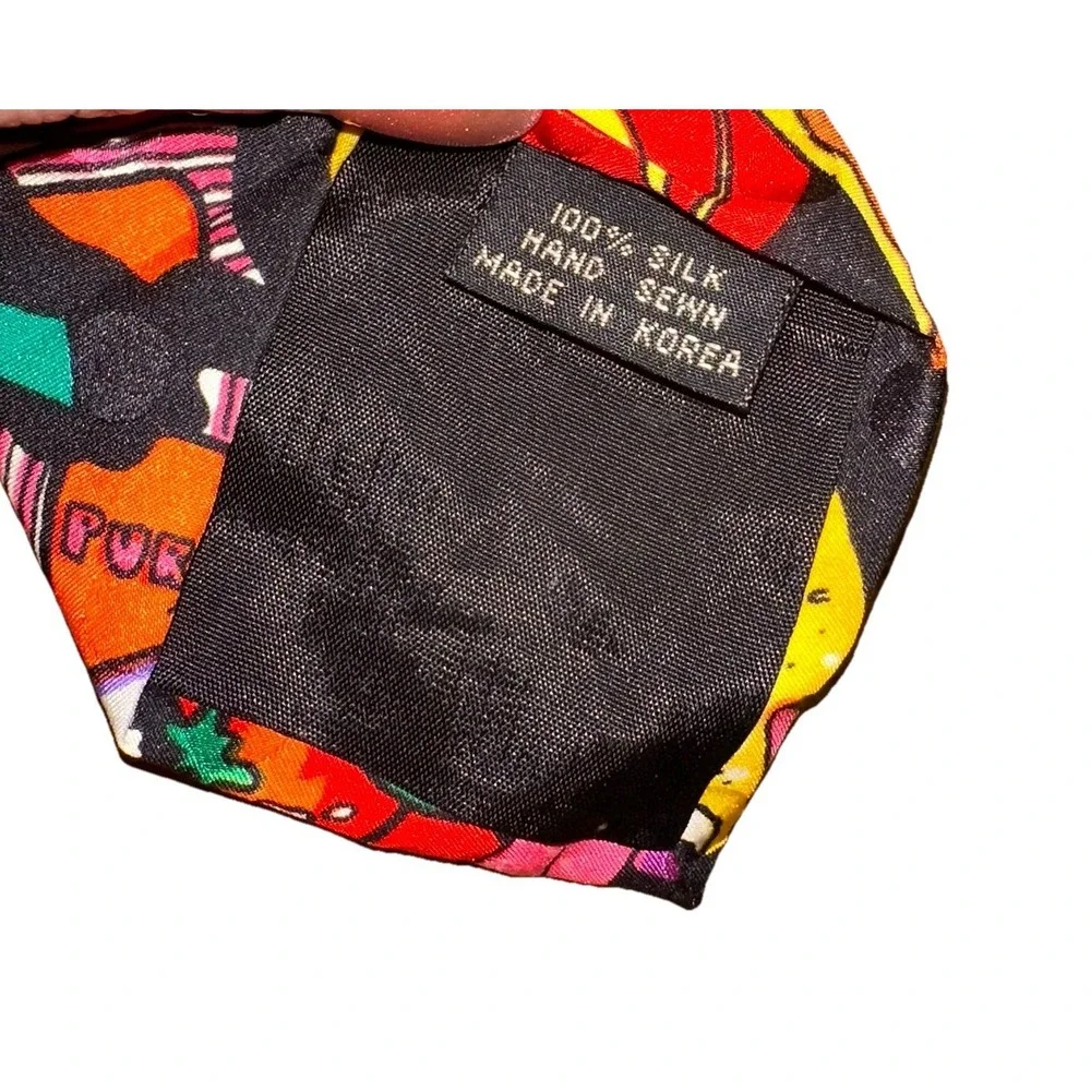 Vintage 1991 Nicole‎ Miller Designer Hand Sewn Silk Food Print Novelty Neck Tie